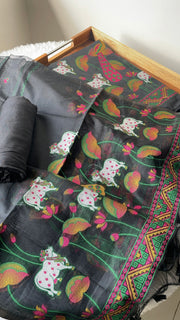 Weavora Black Soft Cotton Pichwai Jamdani Unstitched Suit Set